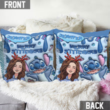 Load image into Gallery viewer, Personalized Ohana Throw Pillow Merry Stitchmas Gift Idea
