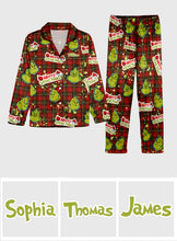 Load image into Gallery viewer, Personalized Merry Grinchmas Button Down Pajamas for Couples