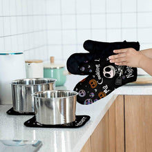 Load image into Gallery viewer, Personalized Nightmare Oven Mitt and Pot Holder Set Gift for Cooking Enthusiasts