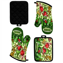 Load image into Gallery viewer, Personalized Grinch Christmas Oven Mitts & Pot Holder Set Gift for Family