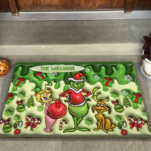 Load image into Gallery viewer, Personalized Grinch Christmas Doormat Custom Family Name Gift
