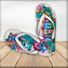 Load image into Gallery viewer, Personalized Tropical Ohana Flip Flops Custom Name Summer Gift