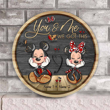 Load image into Gallery viewer, Personalized Round Wood Sign with Mickey & Minnie Ears for Couples | Custom Name Home Decor
