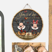 Load image into Gallery viewer, Personalized Round Wood Sign with Mickey & Minnie Ears for Couples | Custom Name Home Decor