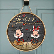 Load image into Gallery viewer, Personalized Round Wood Sign with Mickey & Minnie Ears for Couples | Custom Name Home Decor