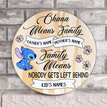 Load image into Gallery viewer, Personalized Round Wood Sign Ohana Means Family Decor Gift