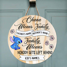 Load image into Gallery viewer, Personalized Round Wood Sign Ohana Means Family Decor Gift