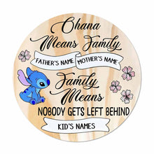 Load image into Gallery viewer, Personalized Round Wood Sign Ohana Means Family Decor Gift