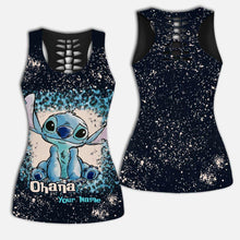 Load image into Gallery viewer, Personalized Ohana Hollow Tank Top & Leggings Set for Women