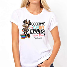 Load image into Gallery viewer, Personalized Teacher T-Shirt and Hoodie Goodbye Suntan Hello Lesson Plan Gift