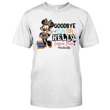 Load image into Gallery viewer, Personalized Teacher T-Shirt and Hoodie Goodbye Suntan Hello Lesson Plan Gift