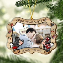 Load image into Gallery viewer, Personalized Layered Wood Christmas Ornament with Photo Frame for Couples