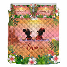 Load image into Gallery viewer, Personalized Tropical Mouse Quilt Set Custom Names Gift for Couples
