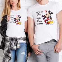 Load image into Gallery viewer, Personalized Couple T-shirt & Hoodie with Mickey Design | Custom Names Gift
