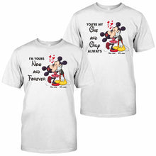 Load image into Gallery viewer, Personalized Couple T-shirt & Hoodie with Mickey Design | Custom Names Gift