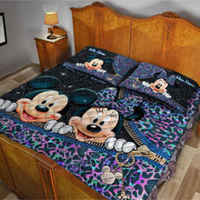 Load image into Gallery viewer, Personalized Mouse Couple Quilt Set with Names for Engagement or Anniversary