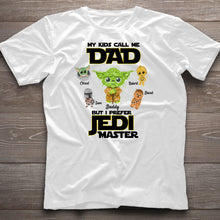 Load image into Gallery viewer, Personalized Jedi Master T-shirt for Dad with Custom Names