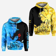 Load image into Gallery viewer, Personalized His Beauty Her Beast Couple Hoodies Custom Name Gift