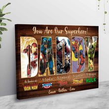 Load image into Gallery viewer, Personalized Superhero Poster for Dad Custom Names Father's Day Gift