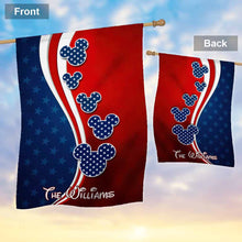 Load image into Gallery viewer, Personalized Mouse Ears House Flag Custom Name for 4th of July