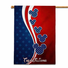 Load image into Gallery viewer, Personalized Mouse Ears House Flag Custom Name for 4th of July