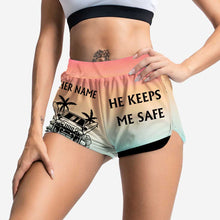 Load image into Gallery viewer, Personalized Couple's Adventure Shorts Custom Names Tropical Design