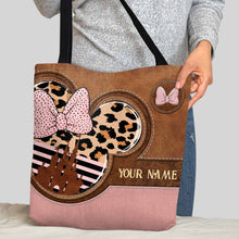 Load image into Gallery viewer, Personalized Pink Leopard Mouse Ears Tote Bag Custom Name Gift for Mom