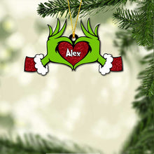 Load image into Gallery viewer, Personalized Grinch Heart Ornament Custom Name Christmas Gift