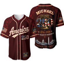 Load image into Gallery viewer, Personalized 250 Years of Freedom Baseball Jersey Custom Name Gift