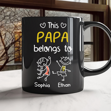 Load image into Gallery viewer, Personalized Black Mug This Papa Belongs To Us Gift for Dad