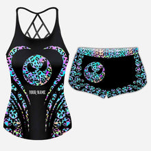 Load image into Gallery viewer, Personalized Leopard Print Cross Tank Top & Shorts Set for Summer