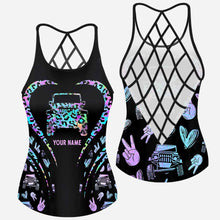Load image into Gallery viewer, Personalized Leopard Print Cross Tank Top & Shorts Set for Summer