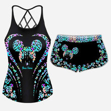 Load image into Gallery viewer, Personalized Leopard Mouse Ears Cross Tank Top & Shorts Set