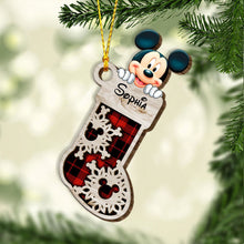 Load image into Gallery viewer, Personalized Christmas Mouse Ears Layered Wood Ornament for Kids