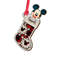 Load image into Gallery viewer, Personalized Christmas Mouse Ears Layered Wood Ornament for Kids