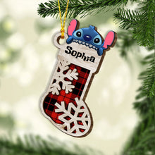 Load image into Gallery viewer, Personalized Layered Wood Christmas Stocking Ornament for Kids