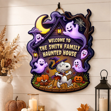 Load image into Gallery viewer, Personalized Cartoon Puppy Halloween Welcome Home Wood Sign Gift