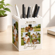 Load image into Gallery viewer, Custom Photo Collage Building Brick Pencil Holder Gift for Dad