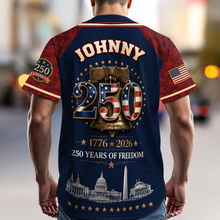 Load image into Gallery viewer, Personalized 250 Years of Freedom Baseball Jersey Custom Name Gift
