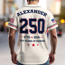 Load image into Gallery viewer, Personalized 250 Years of Freedom Baseball Jersey Custom Name Gift