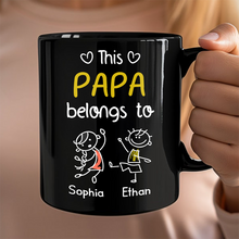 Load image into Gallery viewer, Personalized Black Mug This Papa Belongs To Us Gift for Dad