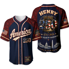 Load image into Gallery viewer, Personalized 250 Years of Freedom Baseball Jersey Custom Name Gift