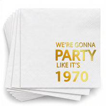 Load image into Gallery viewer, Personalized Gold Foil Cocktail Napkins Custom Year Gift