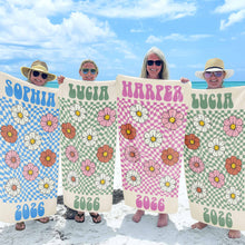 Load image into Gallery viewer, Personalized Groovy Beach Towel Custom Name Floral Gift