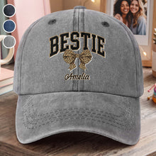 Load image into Gallery viewer, Personalized Leopard Print Bow Washed Denim Cap for Besties
