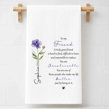 Load image into Gallery viewer, Personalized Kitchen Towel Custom Birth Flower Gift for Best Friend