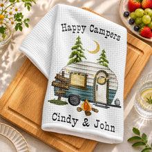 Load image into Gallery viewer, Personalized Kitchen Towel Happy Campers Vintage Camper Gift