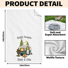 Load image into Gallery viewer, Personalized Kitchen Towel Happy Campers Vintage Camper Gift