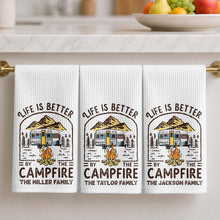 Load image into Gallery viewer, Personalized Camping Decor Kitchen Towel Family Gift - Campfire Design