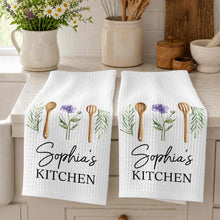 Load image into Gallery viewer, Personalized Kitchen Towel Custom Name Flower Gift Idea